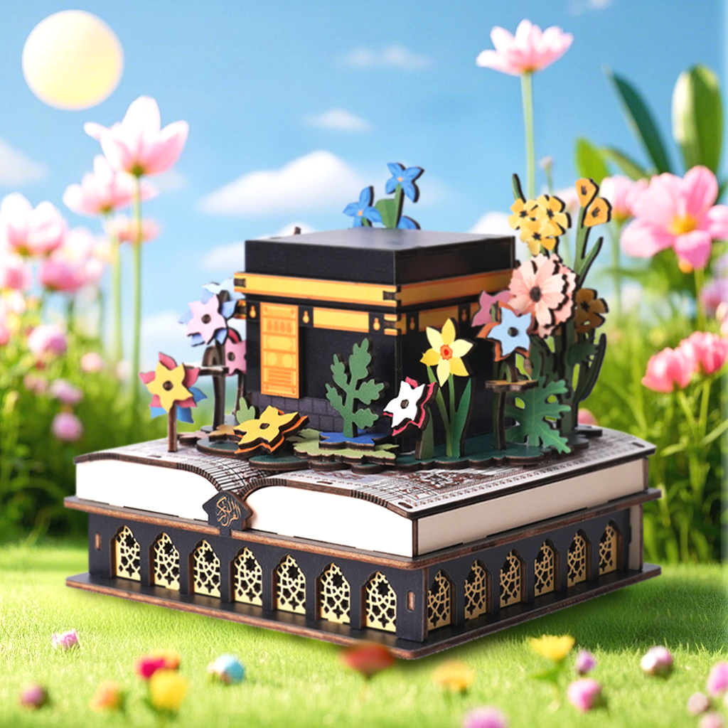 3D Wooden Puzzle Craft Kit - DIY Mecca Kaaba Flower Design