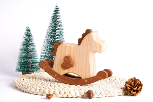 Wooden Rocking Horse Music Box - Charming Hand-Cranked Musical Toy