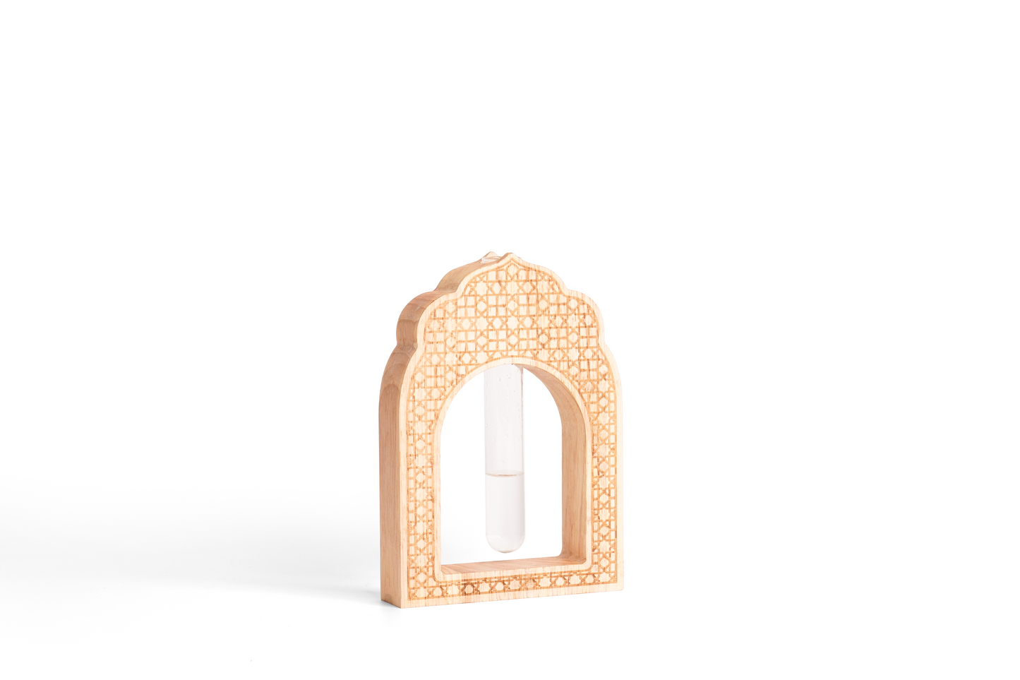 Inspired Wooden Vase with Intricate Architectural Carvings