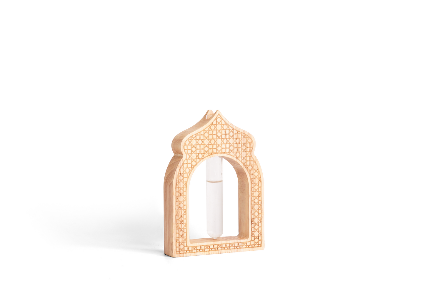 Inspired Wooden Vase with Intricate Architectural Carvings