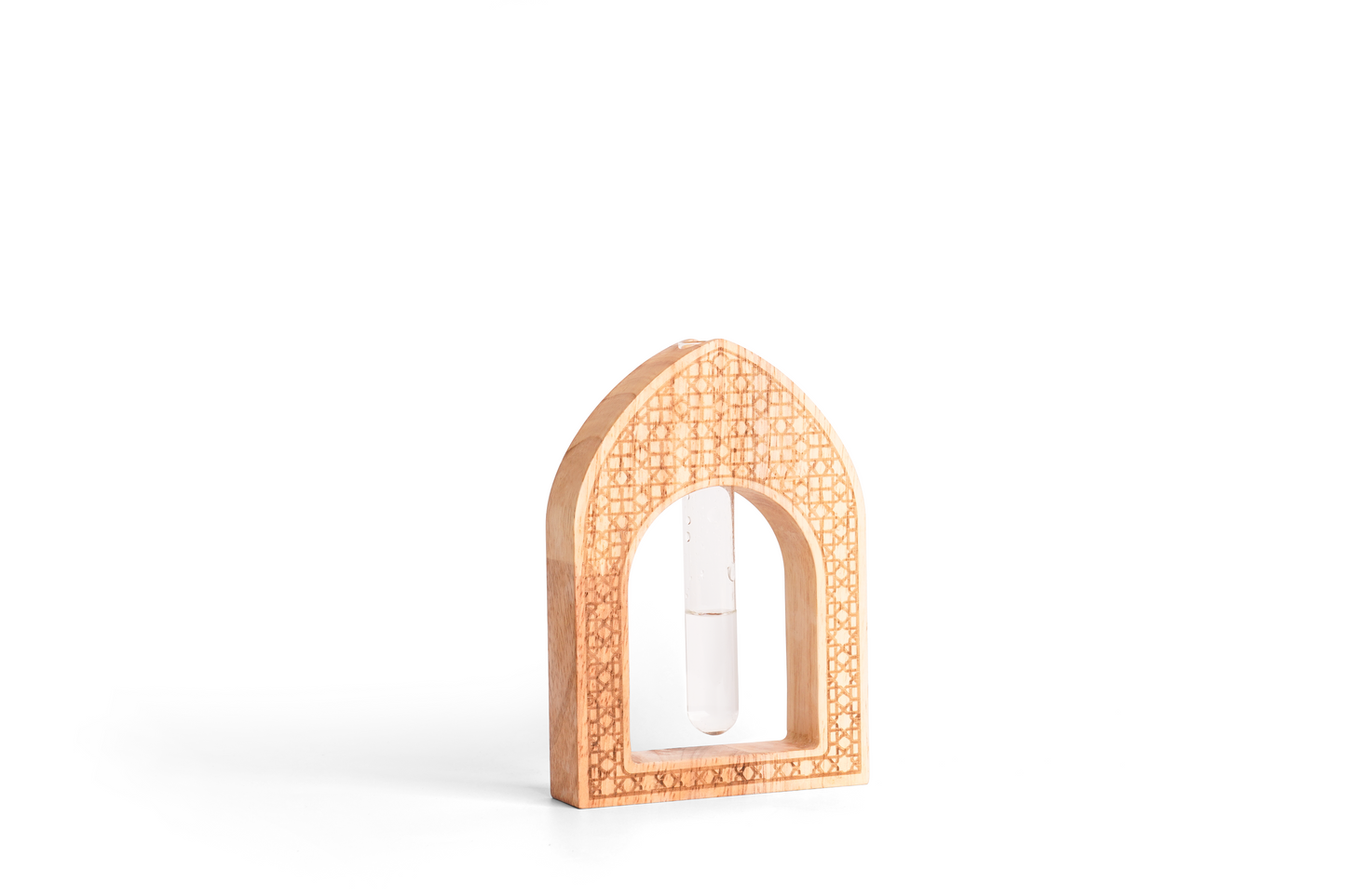 Inspired Wooden Vase with Intricate Architectural Carvings