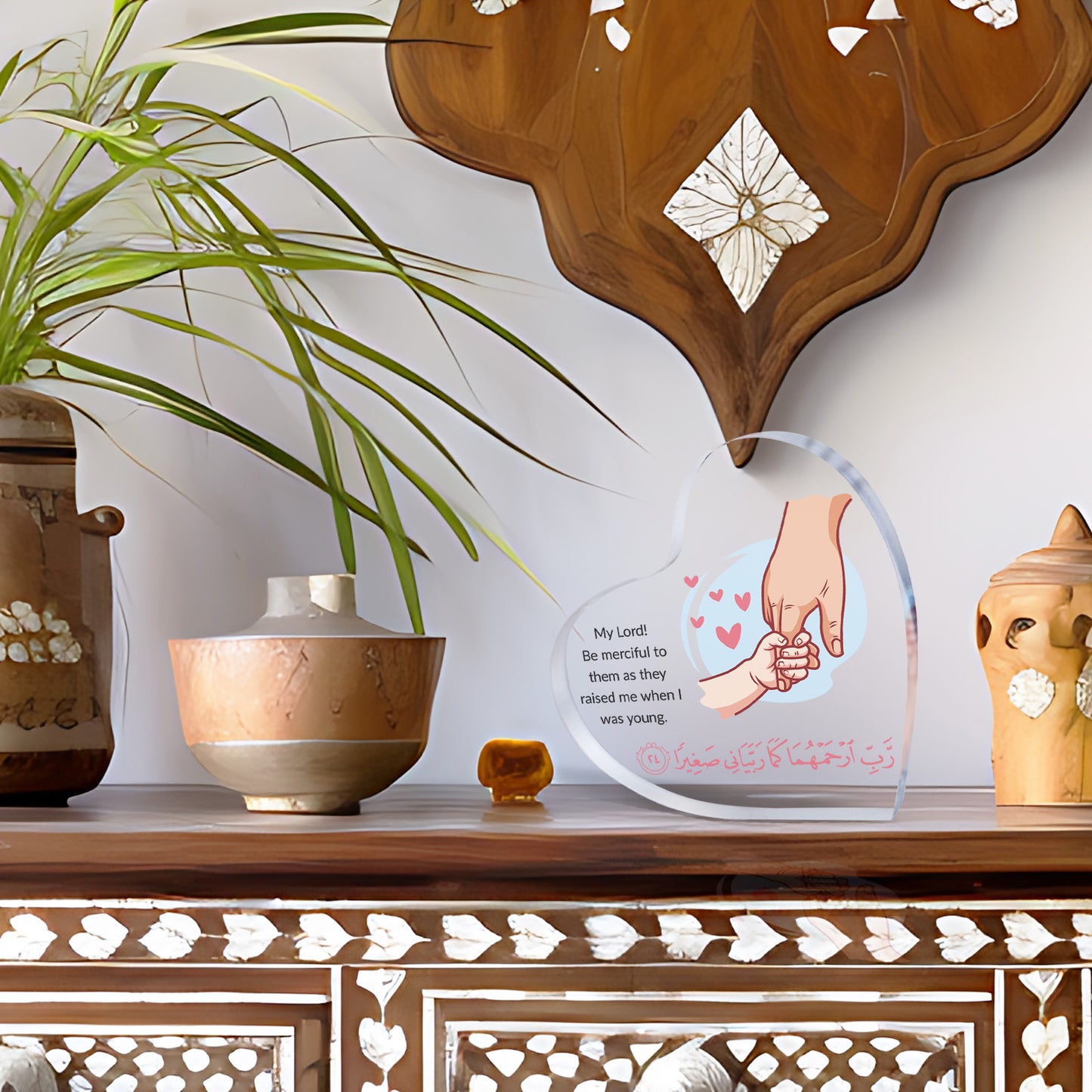 Acrylic Ornament - Heart Shape - UV Material - Quran Parent-Child Hand-in-Hand