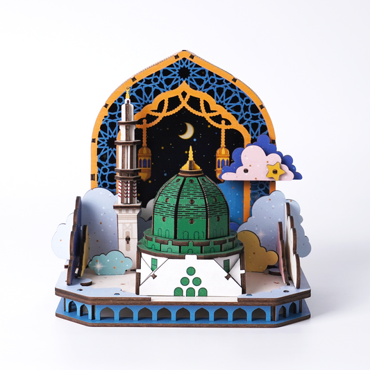 3D Wooden Puzzle Craft Kit - DIY Middle Eastern Green Mosque Design