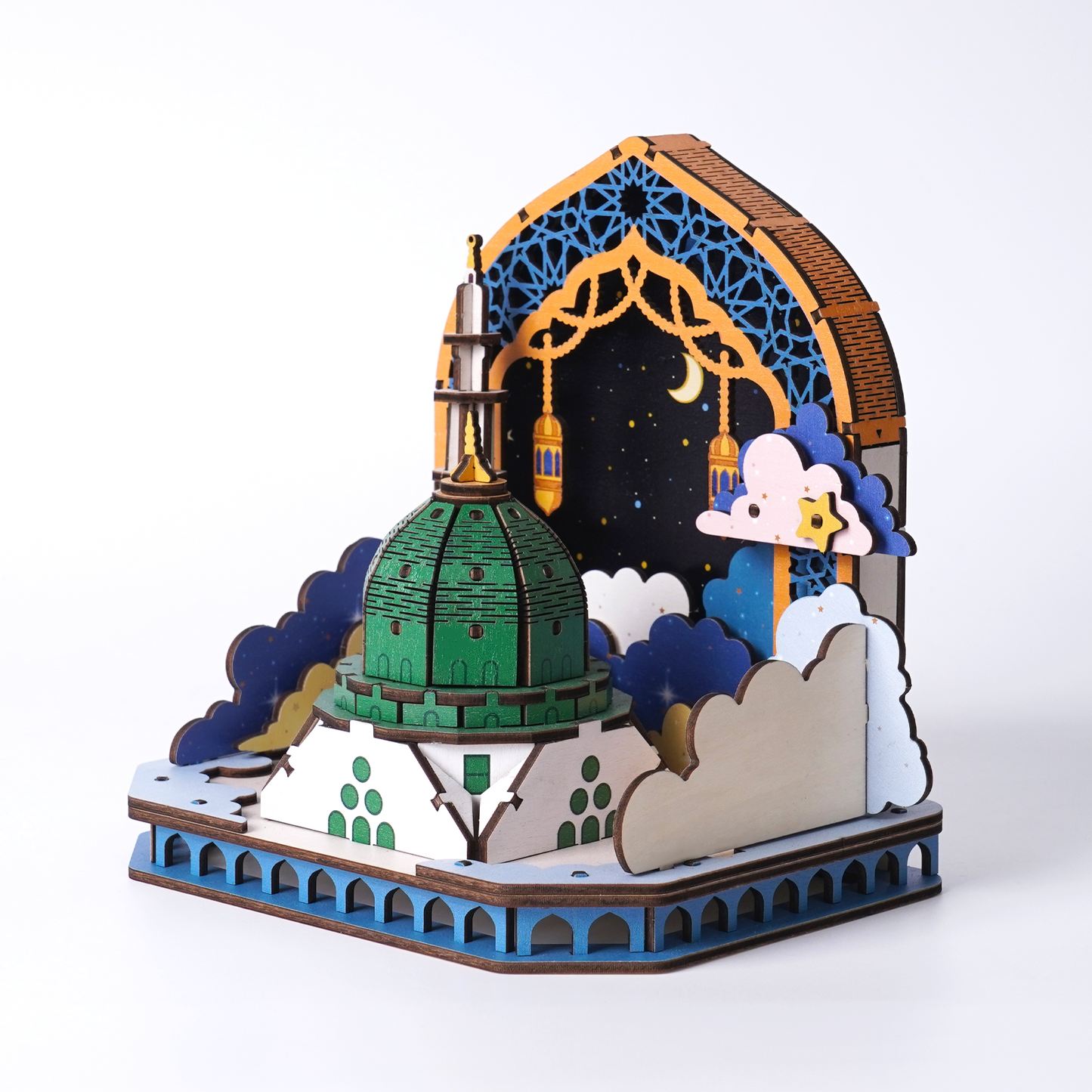 3D Wooden Puzzle Craft Kit - DIY Middle Eastern Green Mosque Design