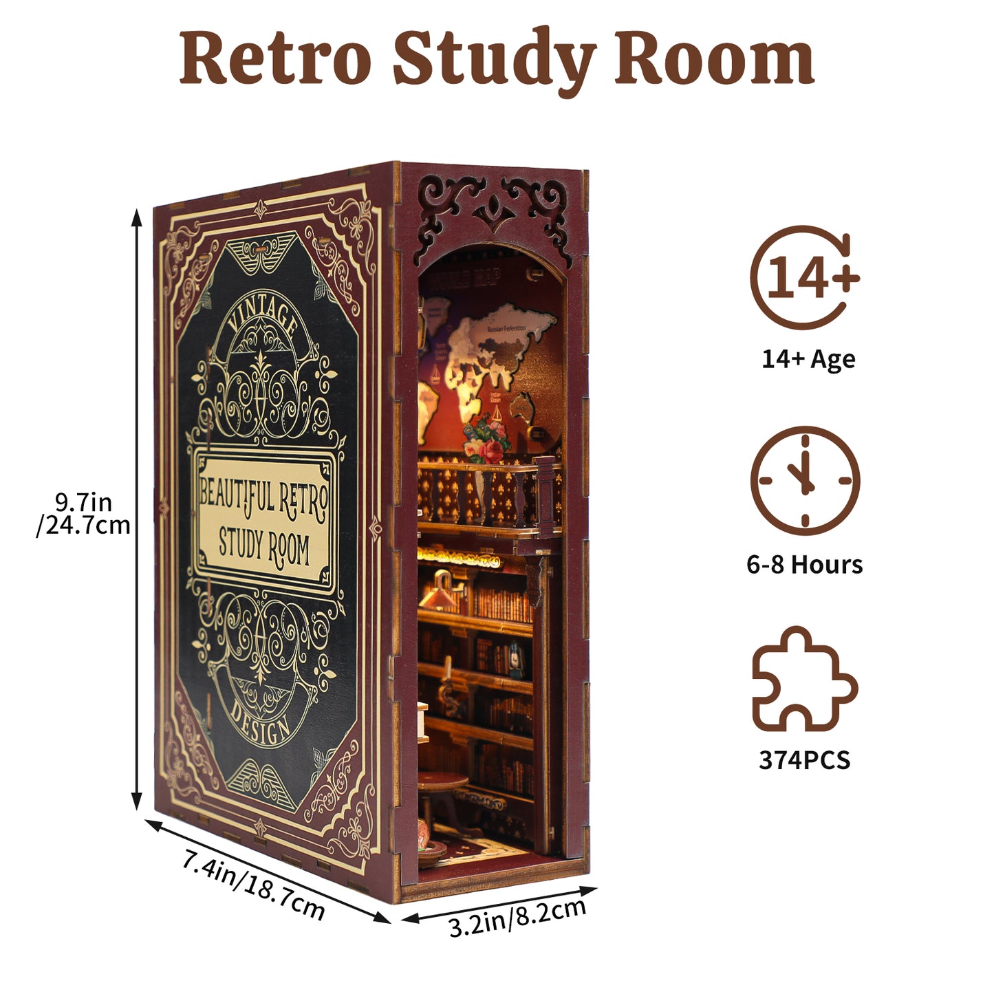 Vintage Study Bookend DIY Book Nook Kit - 3D Wooden Puzzle