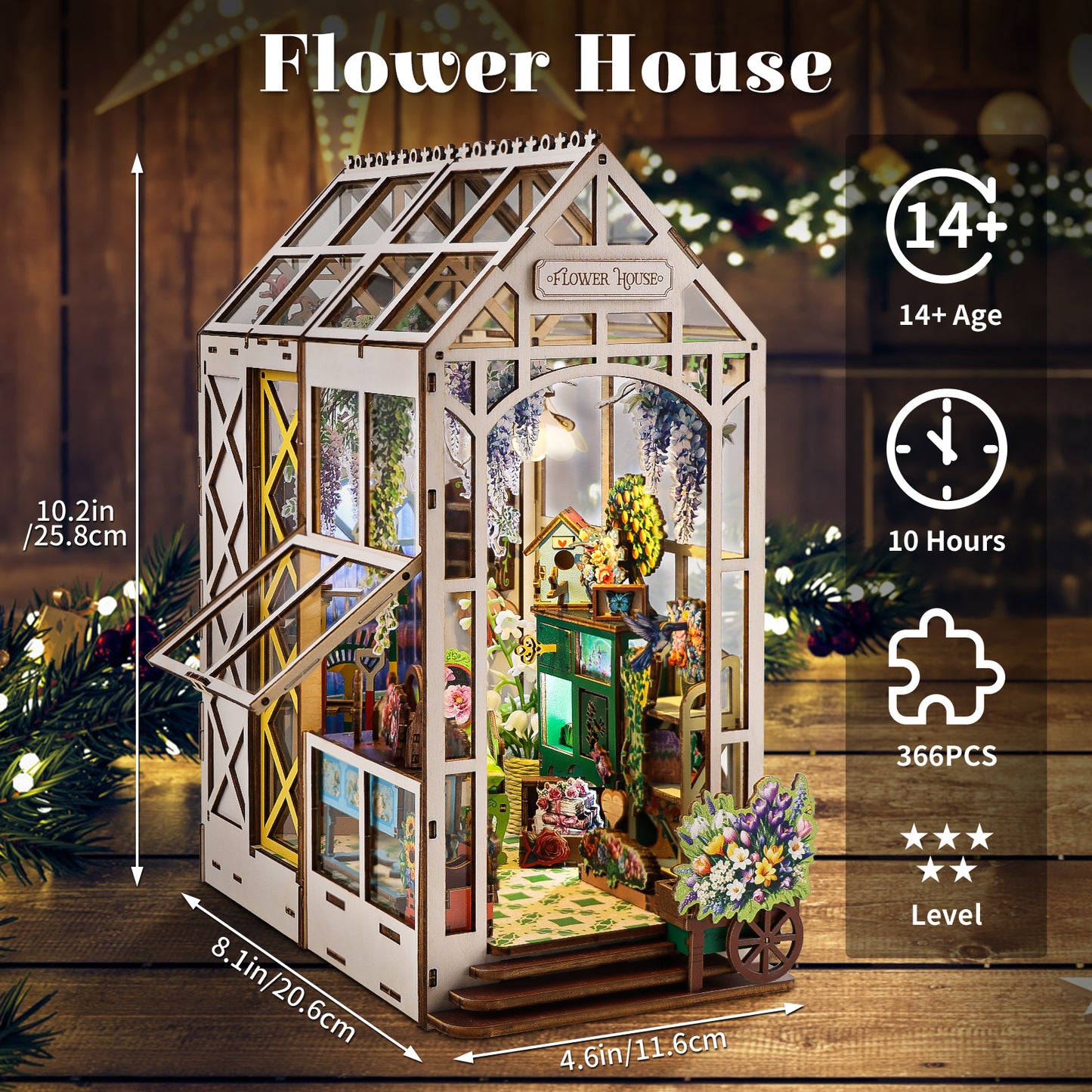 Floral Conservatory DIY Book Nook Kit - 3D Wooden Puzzle