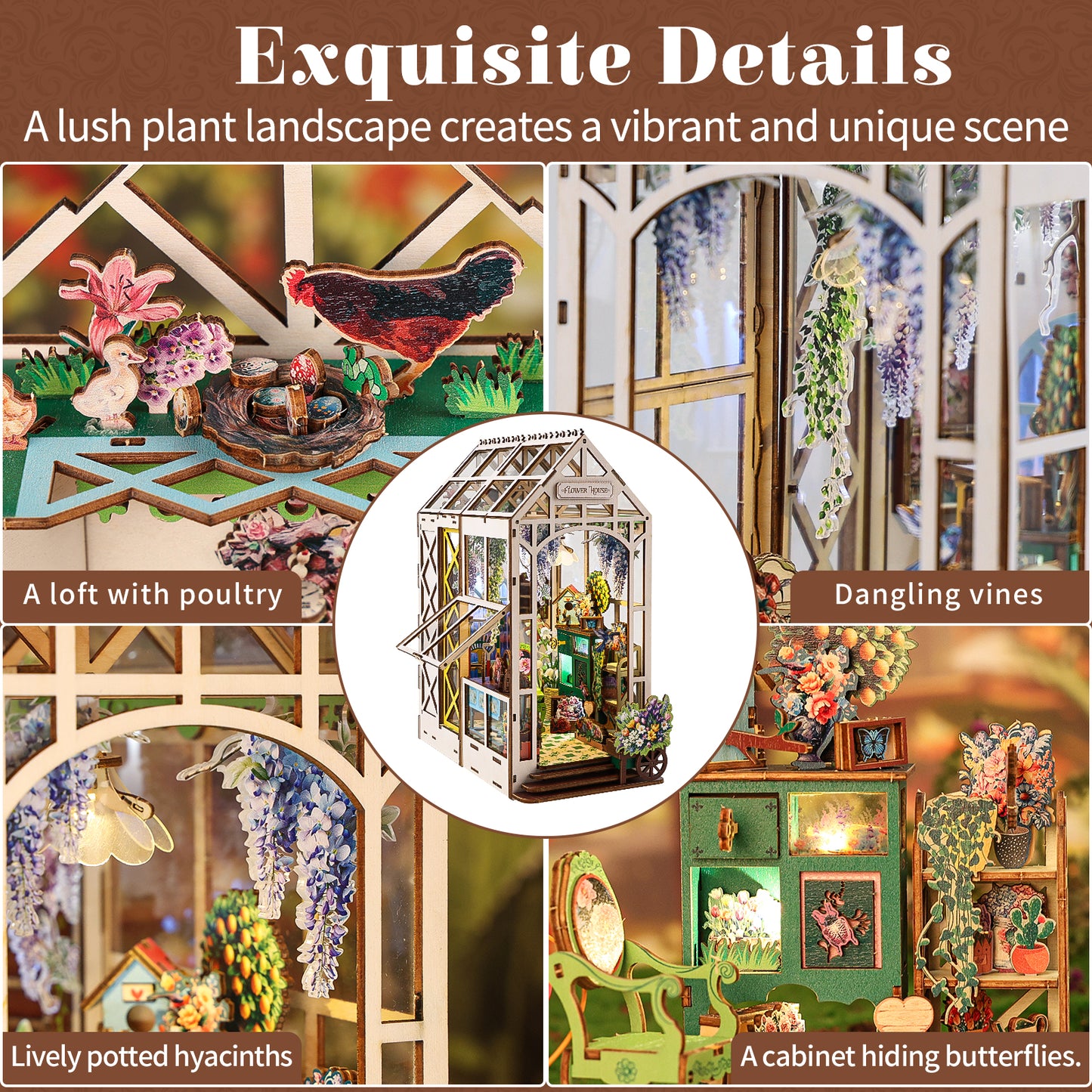 Floral Conservatory DIY Book Nook Kit - 3D Wooden Puzzle