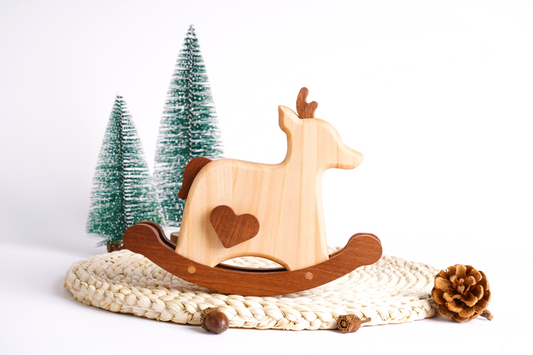 Wooden Rocking Horse Music Box - Charming Hand-Cranked Musical Toy