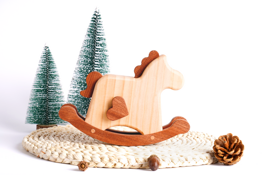 Wooden Rocking Horse Music Box - Charming Hand-Cranked Musical Toy