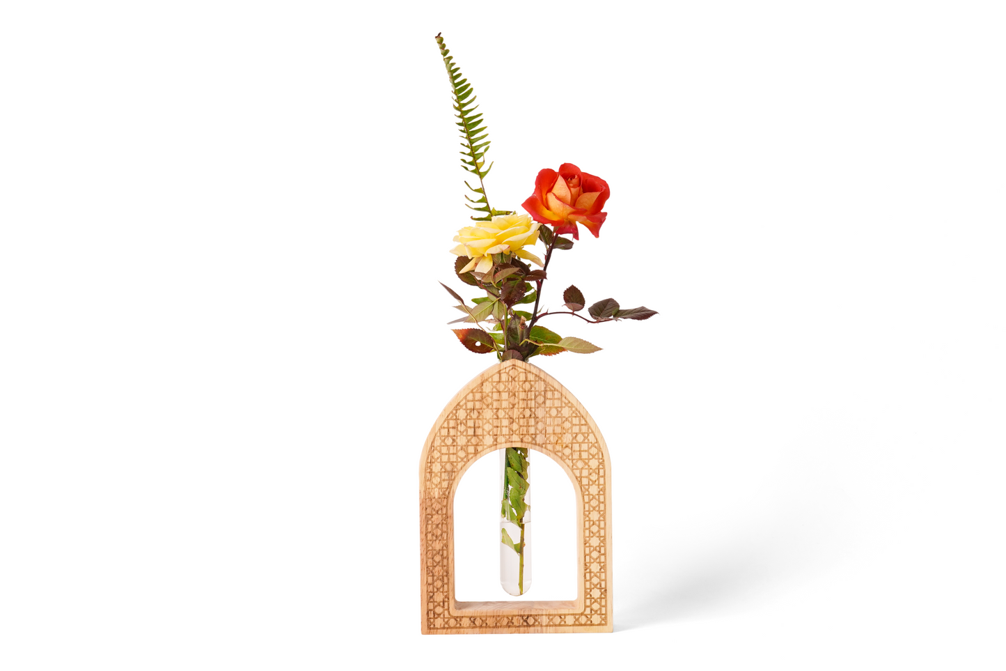 Inspired Wooden Vase with Intricate Architectural Carvings