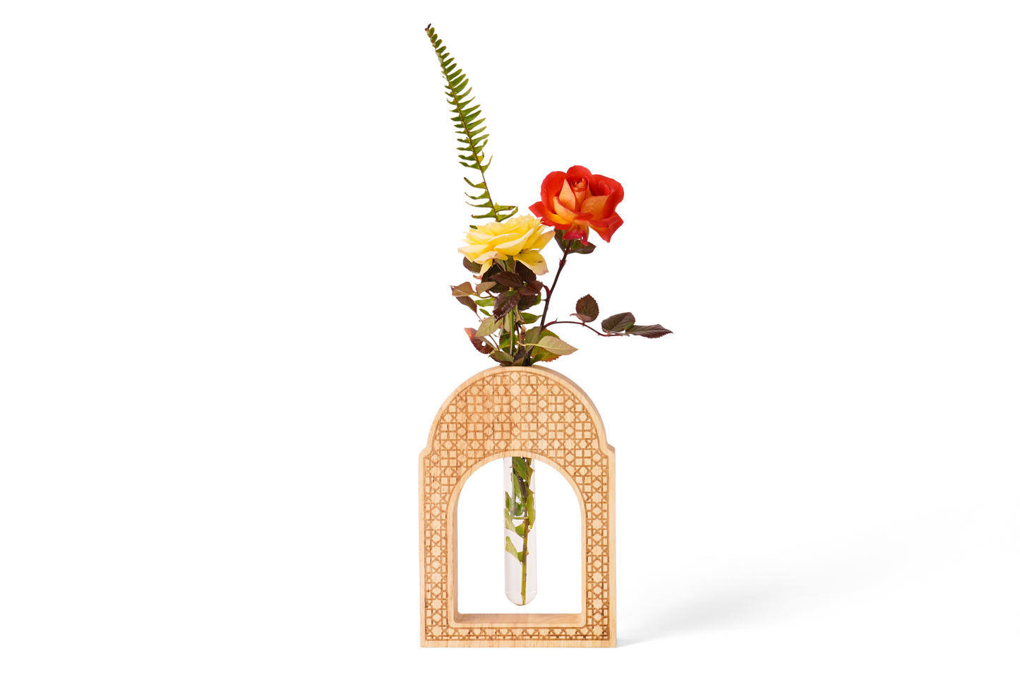 Inspired Wooden Vase with Intricate Architectural Carvings