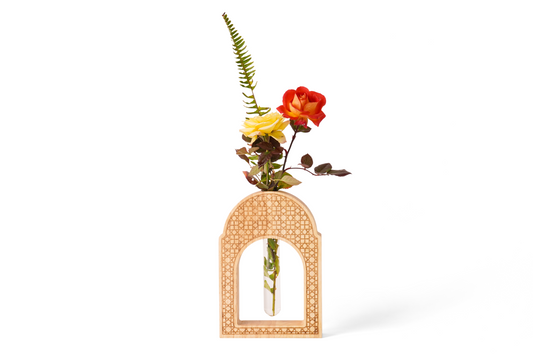 Inspired Wooden Vase with Intricate Architectural Carvings