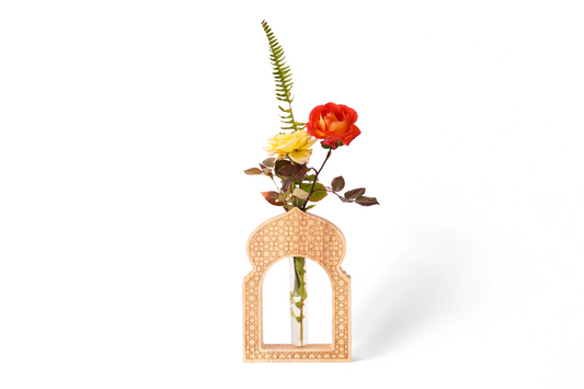 Inspired Wooden Vase with Intricate Architectural Carvings