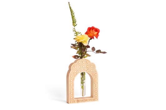 Inspired Wooden Vase with Intricate Architectural Carvings