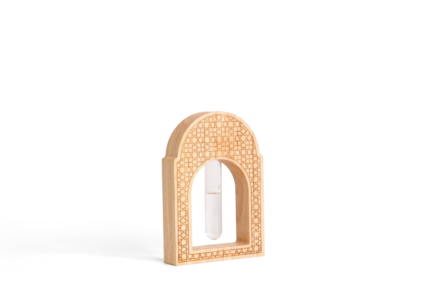 Inspired Wooden Vase with Intricate Architectural Carvings